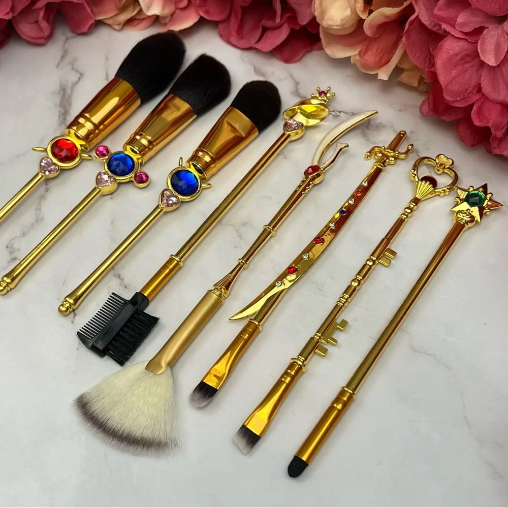 8 Piece Sailor Moon Anime Gold Makeup Brush Set - Picture 12 of 17